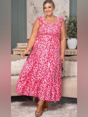 Boutique Brand Leopard Ruffle Strap Smocked High Waist Maxi Dress (worn once)